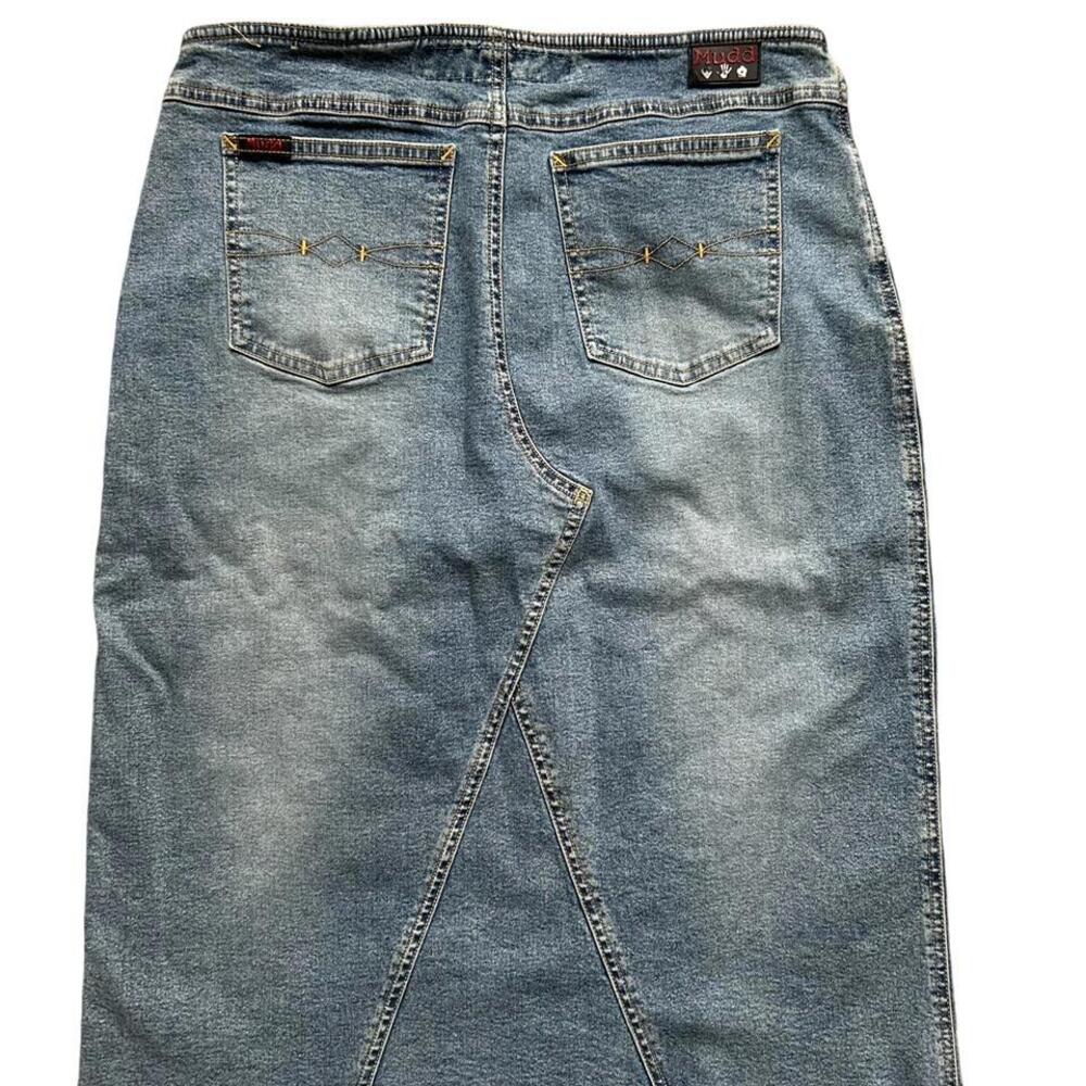 Mudd Yo Denim Midi Skirt Frayed Distressed Size 9 Y2K Boho Hippie Festival - Picture 6 of 6